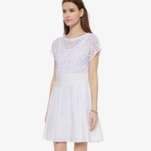 Madewell Geo-Lace White Knee-Length Pleated Dress, 10
